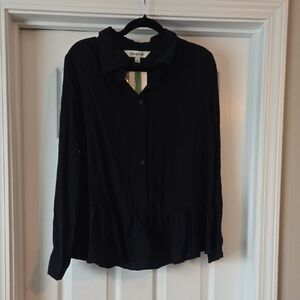 DAVI & DANI Navy Button-Down Peplum Shirt